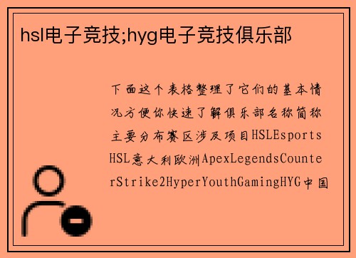 hsl电子竞技;hyg电子竞技俱乐部